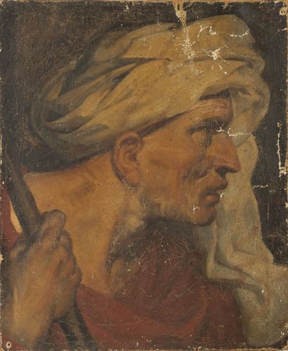 Ecole Orientaliste du XIXème siècle Portrait of a man with a turban.

Oil on canvas.

Trace...