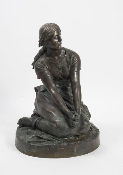 D'après Henri CHAPU (1833-1891) Jeanne d'Arc. 

Épreuve en bronze patiné.

Signée...