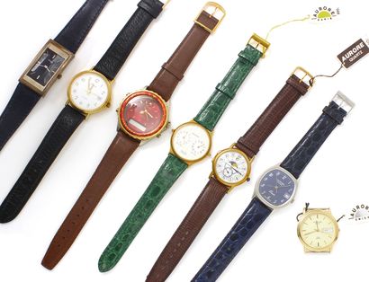 AURORE, DOMI ou YEMA Lot of 7 metal men's wrist watches.

Quartz, mechanical and...