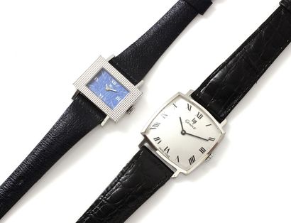 LIP Two men's or ladies' wristwatches in rhodium-plated metal, steel back.

Mechanical...