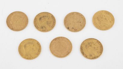 France 7 pièces de 20 francs en or Napoléon III Empereur, 1854, 1855, 1860, 1866,...