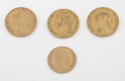 FRANCE ou Belgique Lot de pièces comprenant : 

- Deux pièces de 20 francs or, 1847...