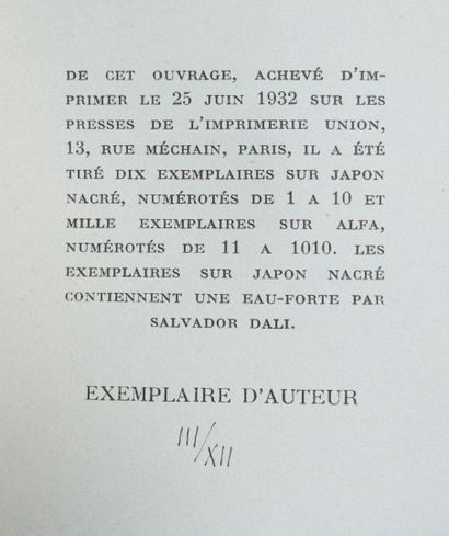 BRETON (André) Le revolver à cheveux blancs. 

Paris, les Cahiers libres, 1932, in-8,...