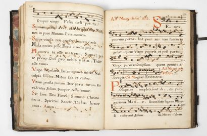null Antiphonaire.

Manuscrit en latin, en deux couleurs, daté 1720.

In-4.

Reliure...