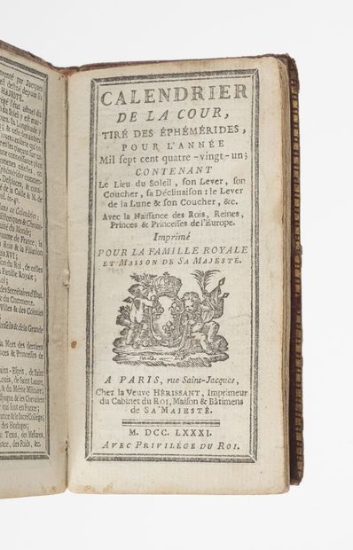 CALENDRIER De la cour tiré des éphémérides.

Paris, Hérissant,1781, in-24, red mar.,...