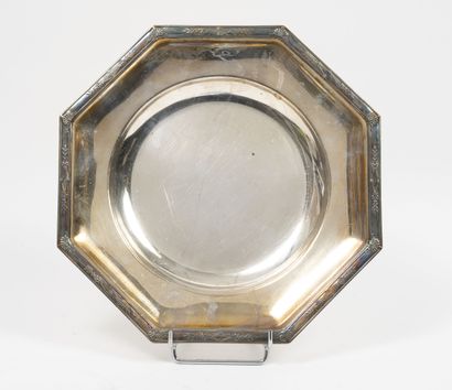 CHRISTOFLE Octagonal silver plated dish decorated with palmettes and floral motifs.

Goldsmith's...