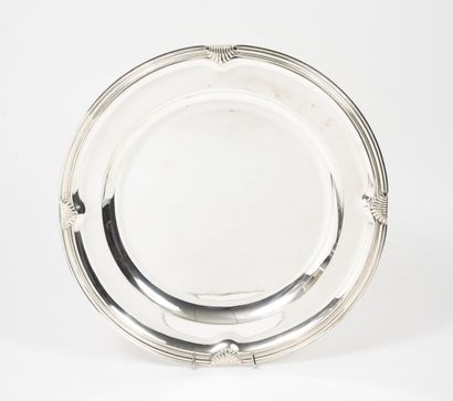 null Large circular silver plated dish with a border decorated with nets and four...