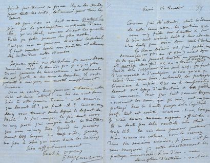 FLAUBERT Gustave (1821-1880). L.A.S. « Gve Flaubert », Paris 14 janvier [1857], à...