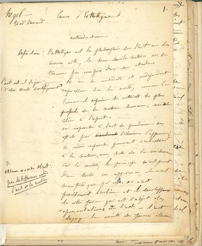 FLAUBERT Gustave (1821-1880). 2 MANUSCRITS autographes, Hegel Cours d'esthétique,...