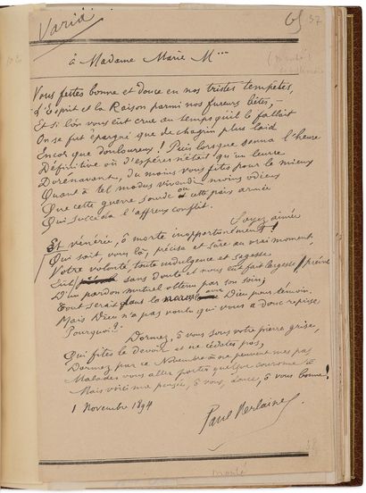 VERLAINE Paul (1844-1896). RECUEUIL de 56 POÈMES autographes signés « P. Verlaine...