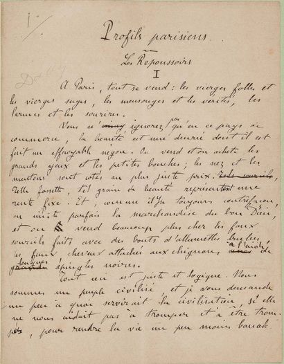 ZOLA Émile (1840-1902). MANUSCRIT autograph signed "Emile Zola", Profils parisiens....