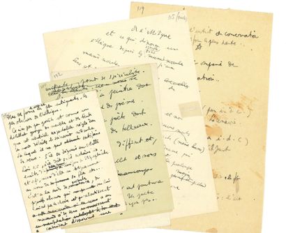 COCTEAU JEAN (1889-1963). NOTES autographes ; 13 pages in-12 ou in-8 sur divers papiers,...