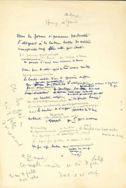 COCTEAU JEAN (1889-1963). Autograph POEM, Homage to Antonio Gaudi, [1953]; 1 page...