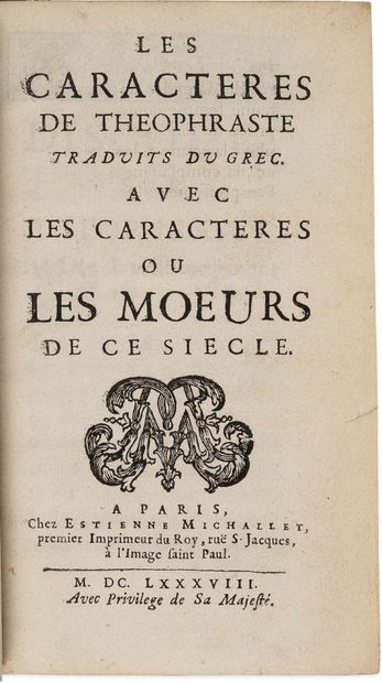 LA BRUYÈRE Jean de (1645-1696). Les Caractères de Théophraste traduits du grec. Avec...