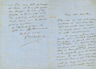 FLAUBERT Gustave (1821-1880). L.A.S. « Gve Flaubert », [Paris vers le 1er mars 1857],...