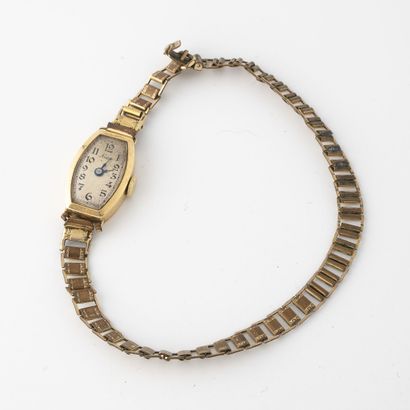 NIDOR Montre bracelet de dame.

Boîtier tonneau en or jaune (750).

Cadran à fond...