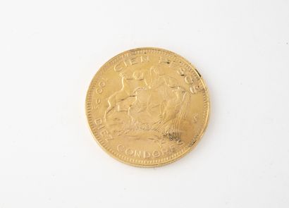 CHILI Pièce de 100 pesos or, 1951.

Poids : 20.3 g. 

Légère usure.