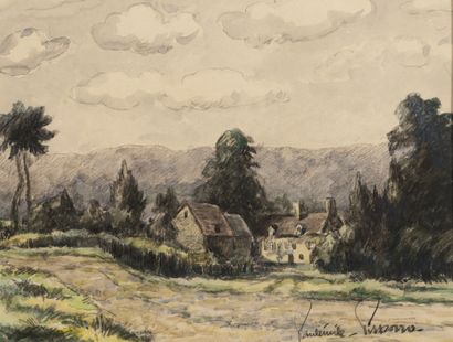 Paul Émile PISSARRO (1884-1972) Paysage de hameau. 

Fusain et aquarelle sur papier....