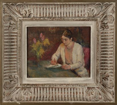 Georges BOUISSET (1903-1965) Lot de deux tableaux, comprenant :

-Portrait de la...