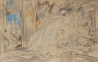 Edy LEGRAND (1892-1970) Nativity, 1954.

Graphite, ink and colored pencil on paper.

Signed,...