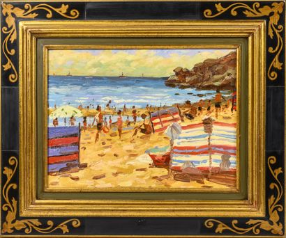 Ecole du XXème siècle Beach scene. 

Oil on canvas. 

Not signed.

30 x 40 cm.