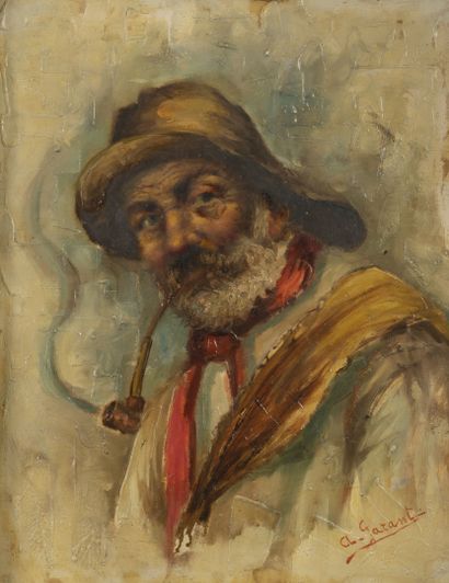 GARANT (XIXème-XXème siècle) The man with the pipe and the hat.

Oil on canvas.

Signed...