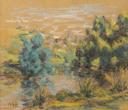 Armand II GUILLAUMIN (1891-1955) Vue de Crozant, 1938.

Pastel sur papier.

Monogrammé...