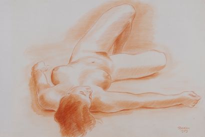 Stéphan BUXIN (1909-1996) Femme nue, allongée sur la dos. 1973.

Sanguine sur papier.

Signée...
