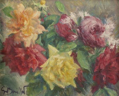 Georges BOUISSET (1903-1965) Lot de deux tableaux, comprenant : 

-Bouquet de roses.

Huile...