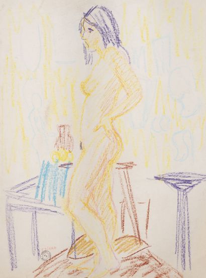 François DIANA (1903-1993) Nude in an Interior and Landscape. Colored pencils on...