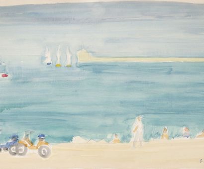 François DIANA (1903-1993) Landscape and seaside. Gouache on paper and watercolor...