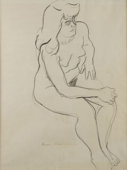Pierre AMBROGIANI (1907-1985) Study of a nude. Ink and ink wash on paper. Signed...