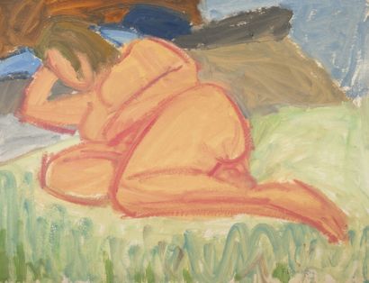 François DIANA (1903-1993) Reclining Nude and Landscape. Two gouaches on paper. Signed...