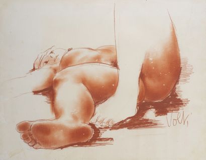 ANTONIUCCI VOLTI (1915-1989) Reclining bather.
Sanguine on paper.
Signed lower right.
50...