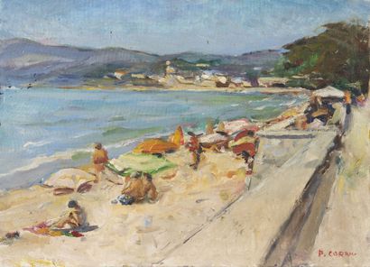 Pierre CORNU (1895-1996) Plage animée.
Huile sur toile.
Signée en bas à droite.
33...