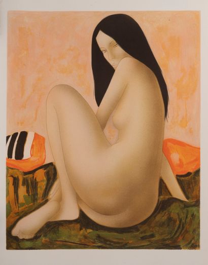 D'après Alain BONNEFOIT (1937) Nude sitting in profile.
Three lithographs in colors...