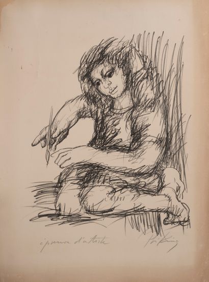 Franz PRIKING (1927-1979) Enfant au pinceau.
Lithographie sur papier.
Épreuve d'artiste...