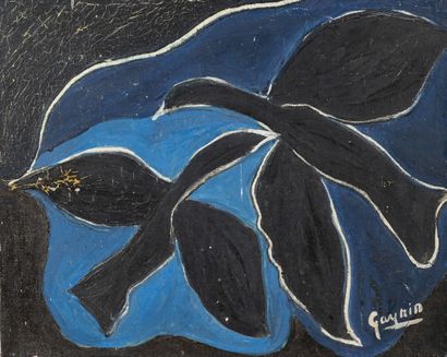 Louis Albert GAYRIN (1911-1971) Black gulls on a blue background. Oil on canvas....