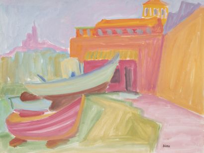 François DIANA (1903-1993) The port of Marseille.
Two gouaches on paper.
Signed lower...