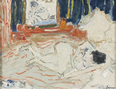 Jean FUSARO (1925) Nu à l'atelier.
Huile sur toile.
Signée en bas à droite.
27 x...