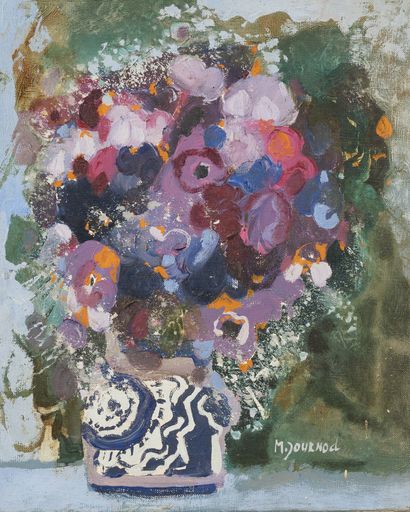 Monique JOURNOD (1935) Bouquet of flowers. Oil on canvas. Signed lower right. 27...
