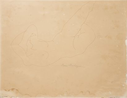 Pierre AMBROGIANI (1907-1985) Reclining nude.
Graphite and ink on paper.
Signed at...
