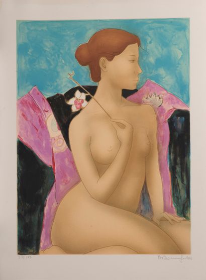 Alain Bonnefoit (1937) Femme à l'orchidée, 1986.
Lithographie en couleurs sur papier.
Signé...