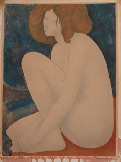 Alain Bonnefoit (1937) Seated nude.
Lithograph in colors on paper.
Signed lower right...