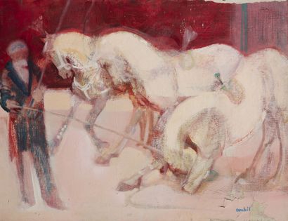 Paul AMBILLE (1930-2010) The pink horses. Oil on canvas. Signed lower right. Countersigned...