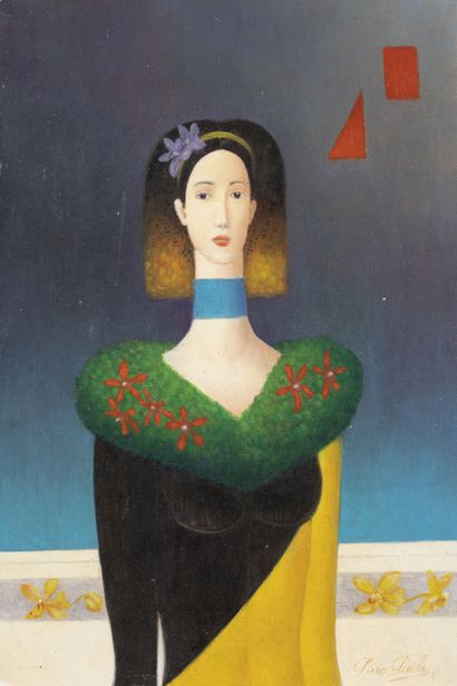 Piero PAOLI (1940) Portrait de femme en buste.
Huile sur carton toilée.
Signé en...