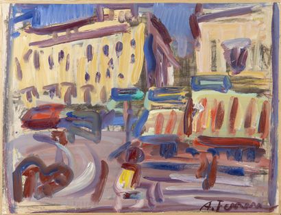 Antoine FERRARI (1910-1995) Old port of Marseille. Oil on paper mounted on canvas....
