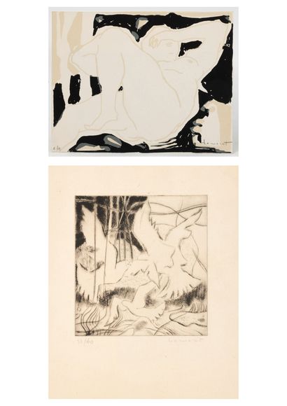 Claude HEMERET (1929) The Birds, The Water Lilies and Nude.
Lot of three etchings...