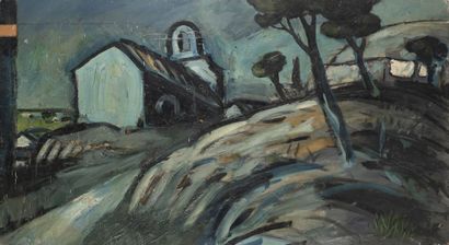 Auguste CHABAUD (1882-1955) Chapelle dans les pins.
Huile sur carton contrecollé...
