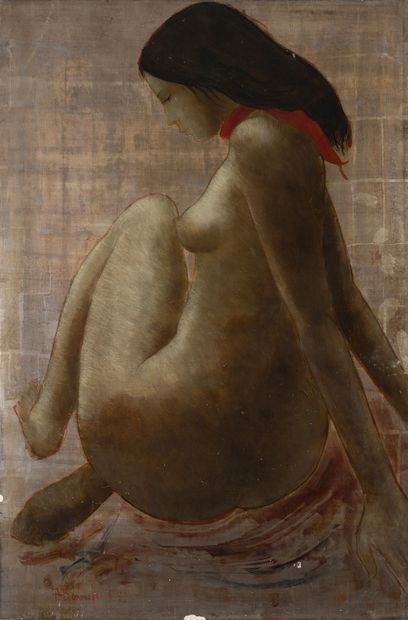 Alain Bonnefoit (1937) Female nude, 1979. Lacquer on panel. Signed and dated lower...